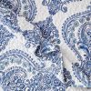 Twin Size Soft Microfiber Reversible Blue/White Baroque Floral Design Quilt Set