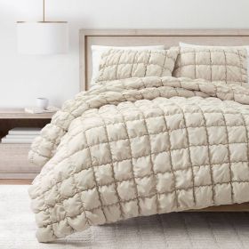 Full/Queen Soft Lightweight Puff Textured 2-Piece Comforter Set in Neutral Tan