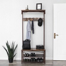 Modern Industrial Style Coat Rack Entryway Shoe Bench with 2 Shelves