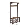 Modern Industrial Style Coat Rack Entryway Shoe Bench with 2 Shelves