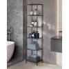 Narrow Glass Shelves Bookcase 5-Shelf Shelving Unit with Black Grey Metal Frame