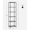 Narrow Glass Shelves Bookcase 5-Shelf Shelving Unit with Black Grey Metal Frame