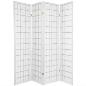 4-Panel Room Divider Oriental Shoji Privacy Screen in White