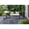 Outdoor Patio Black Metal Garden Bench with White Natural Seat Cushion