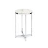 Round Cross Leg Design Coffee Side Table Nightstand with Faux Marble Top White/Chrome