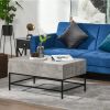 Modern Grey Lift Top Coffee Table w/ Hidden Storage Black Metal Legs