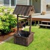 Outdoor Garden Solid Wood Wishing Well Water Fountain with Bucket and Pump