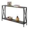 Weathered Grey Wood Console Sofa Table with Bottom Shelf and Metal Frame