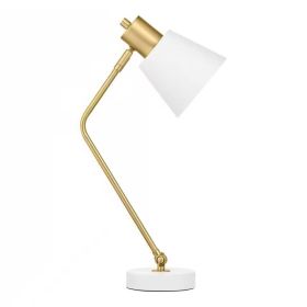 Simple Modern Gold Metal Finish Desk Light Table Lamp with White Shade