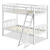 Twin over Twin Wooden Bunk Bed with Ladder in White Wood Finish