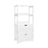 White Bathroom Floor Cabinet with Storage Drawer 2 Open Shelves