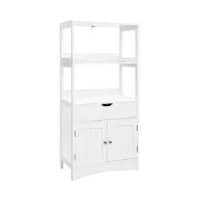 White Bathroom Floor Cabinet with Storage Drawer 2 Open Shelves