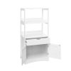 White Bathroom Floor Cabinet with Storage Drawer 2 Open Shelves