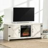 Rustic White Electric Fireplace Mantel Storage TV Stand Fits Up To 60 Inches w/ Remote Control