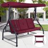 Dark Red Burgundy 3 Seat Cushioned Porch Patio Canopy Swing Chair