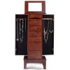 Medium Brown Wood Jewlery Armoire Storage Chest Cabinet with Mirror