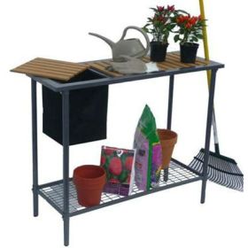 Outdoor Metal Garden Bench Work Table with Wood Top