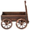 Outdoor Garden Fir Wood Barrel Planter Wagon on Wooden Wheels