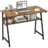 39-inch Home Office Laptop Computer Desk Table Black Metal Wood Top with Shelf