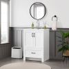 White Wood Finish Bathroom Vanity with Ceramic Sink