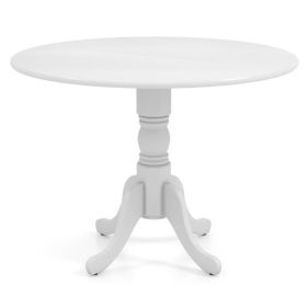 Round Solid Wood Kitchen Dining Table in White Farmhouse Wooden Finish