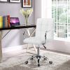 White Modern Faux Leather Mid-Back Swivel Office Chair with Armrests and Wheels