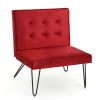 Red Velvety Soft Upholstered Polyester Accent Chair Black Metal Legs