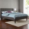 Twin size Classic Grey Fabric Upholstered Platform Bed with Padded Headboard