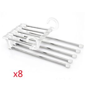 5 In 1 Wardrobe Hanger Multi-functional Clothes Hangers Pants Stainless Steel Magic Wardrobe Clothing Hangers For Clothes Rack (Option: White-47x18cm 8PCS)