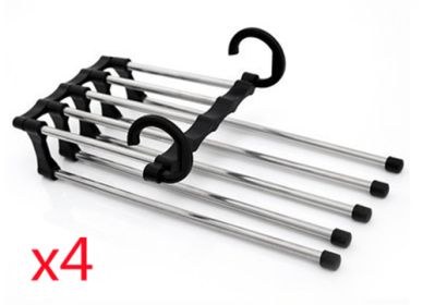 5 In 1 Wardrobe Hanger Multi-functional Clothes Hangers Pants Stainless Steel Magic Wardrobe Clothing Hangers For Clothes Rack (Option: Black-47x18cm 4PCS)